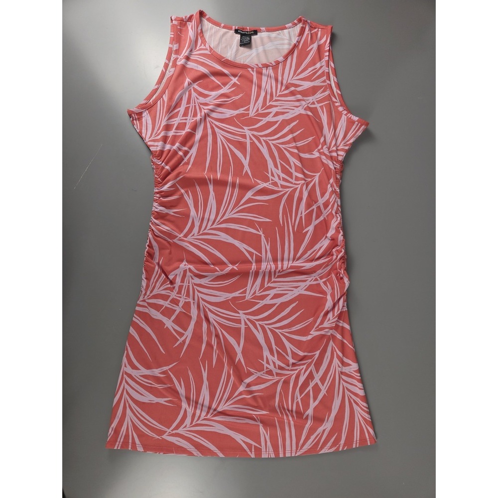 Robert Louis Sleeveless Print‎ R d Ruched Mini Dress Pink Red Sz Large NEW